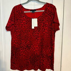 Sanctuary Red Animal Print Short Sleeve Top